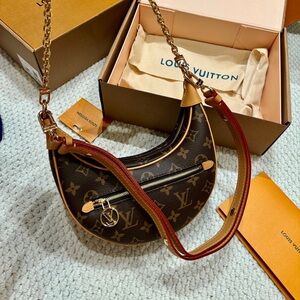 Louis Vuitton Monogram Crescent Shoulder Bag with Red-Trim Strap